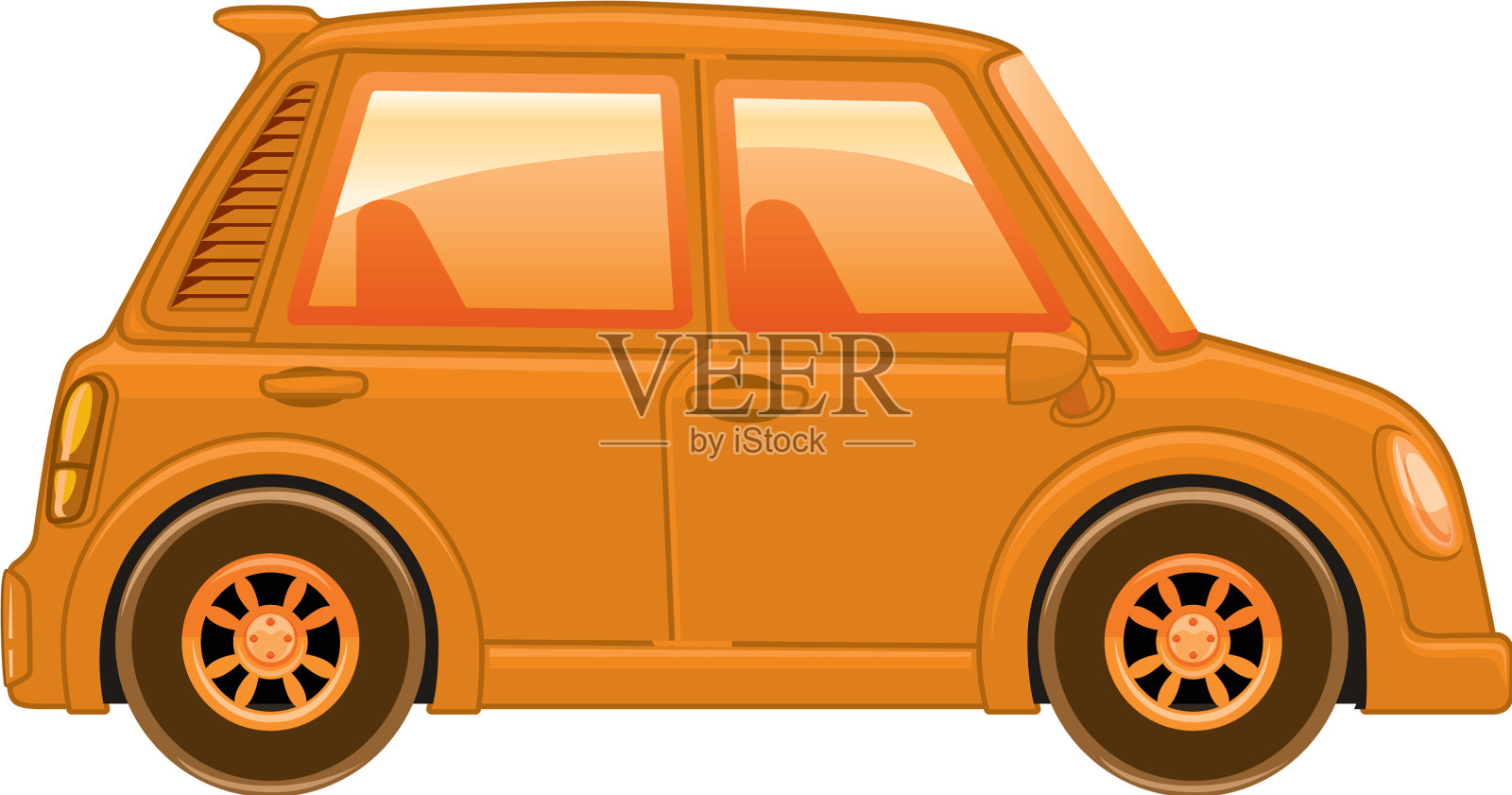 单幅车在橙色插画图片素材