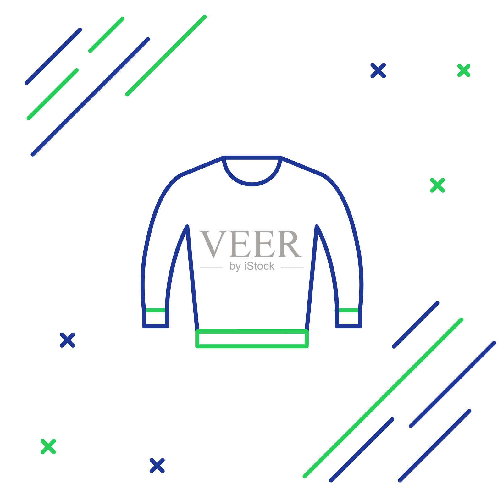 蓝色和绿色线毛衣图标孤立在白色插画图片素材