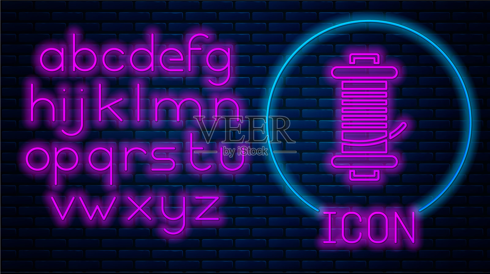发光的霓虹灯旋转卷轴钓鱼图标插画图片素材