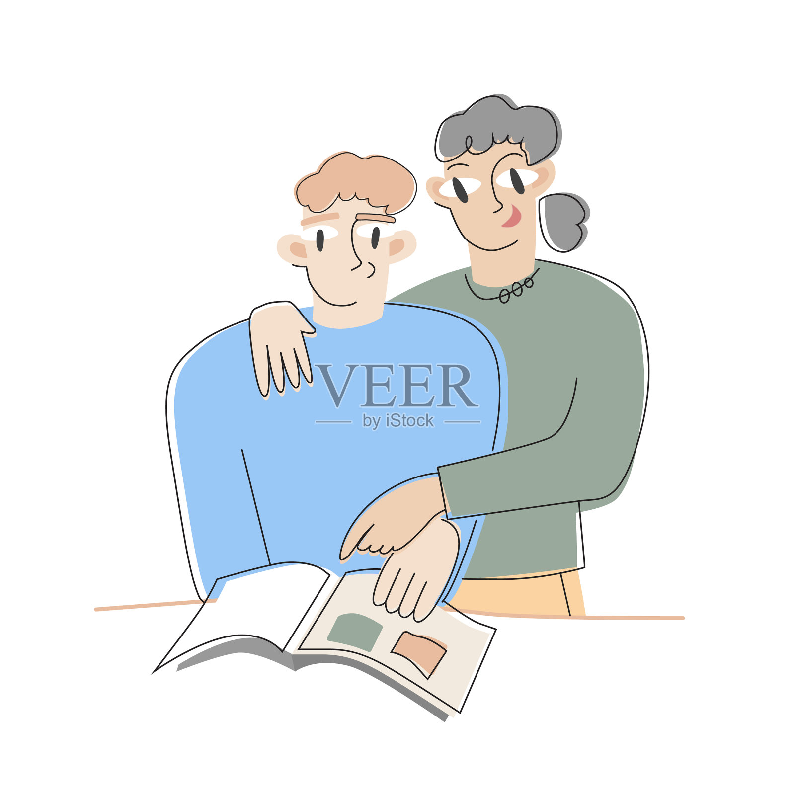 有个男的和妈妈在看相册设计元素图片