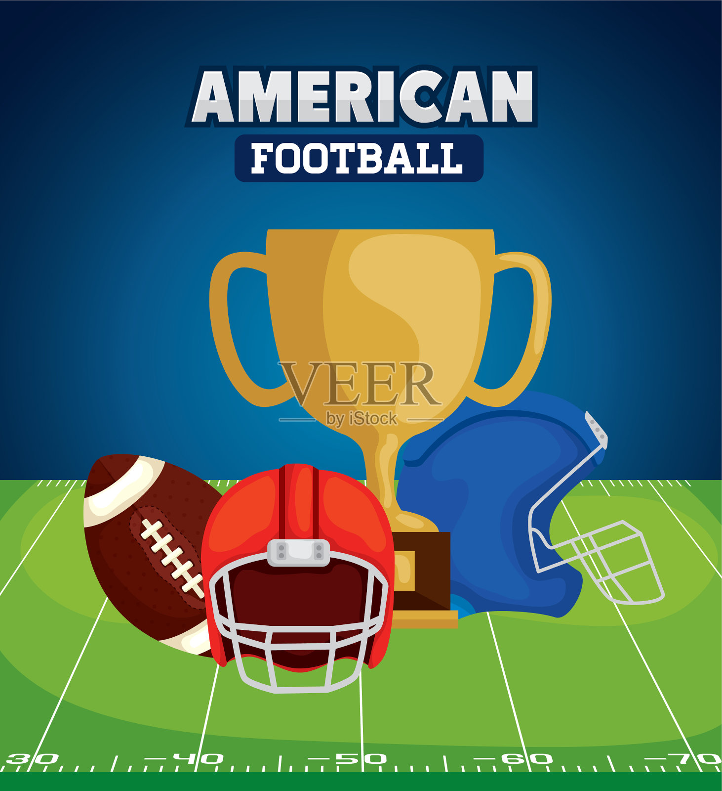 海报美国足球奖杯和图标插画图片素材