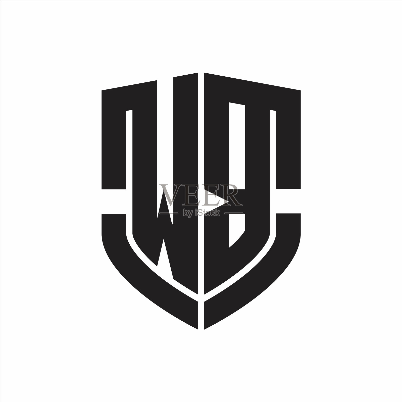 Wb标志字母组合与徽章盾牌形状设计插画图片素材
