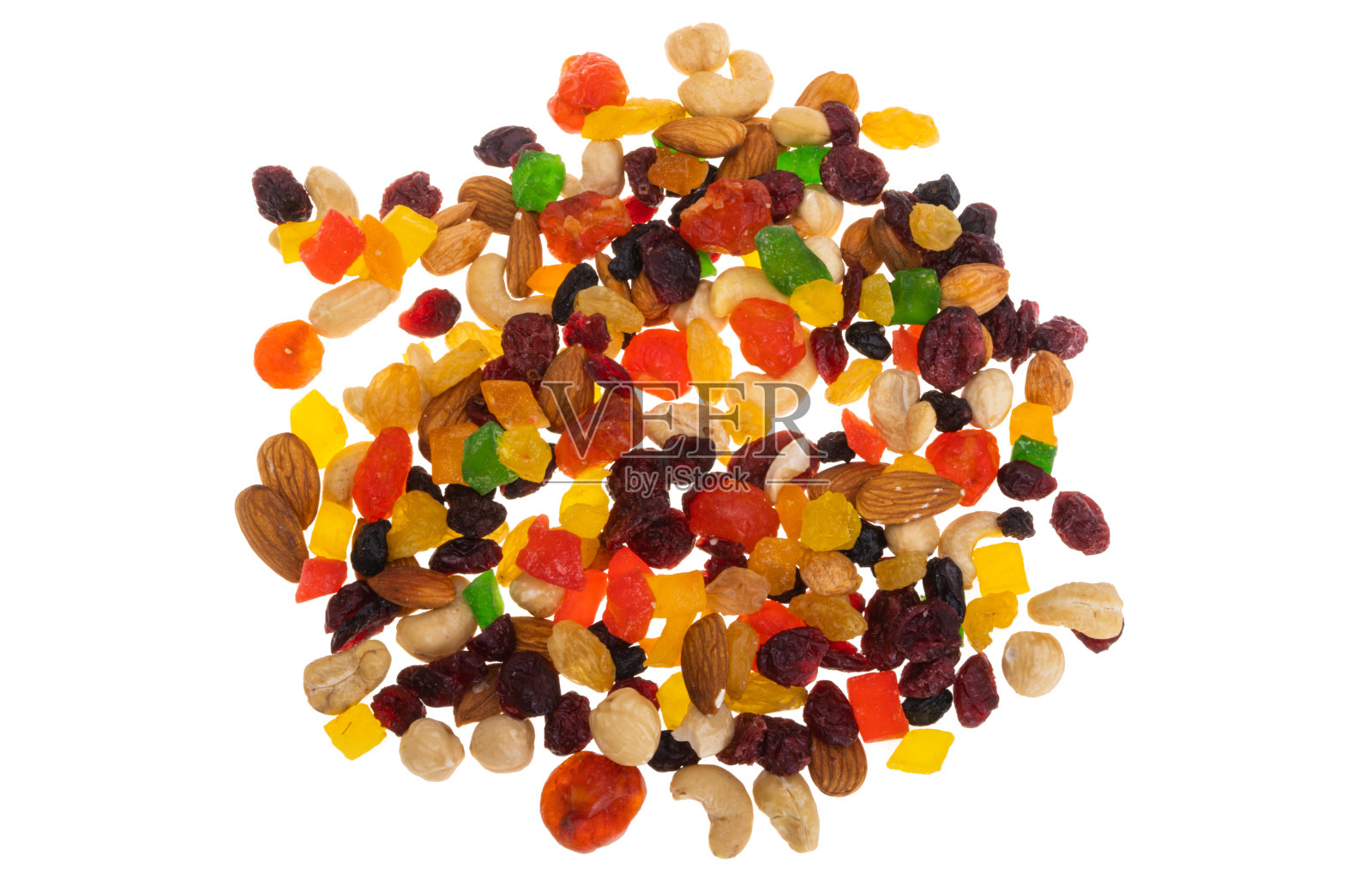 分离出来的坚果和蜜饯照片摄影图片