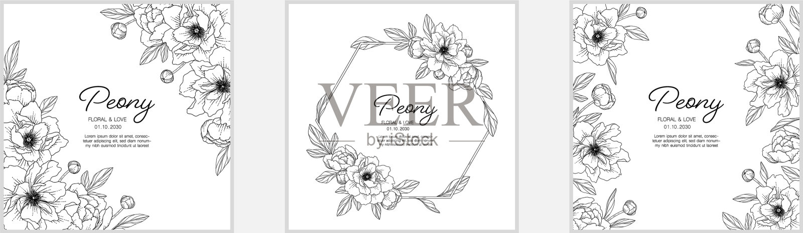 手绘牡丹花卉贺卡背景插画图片素材