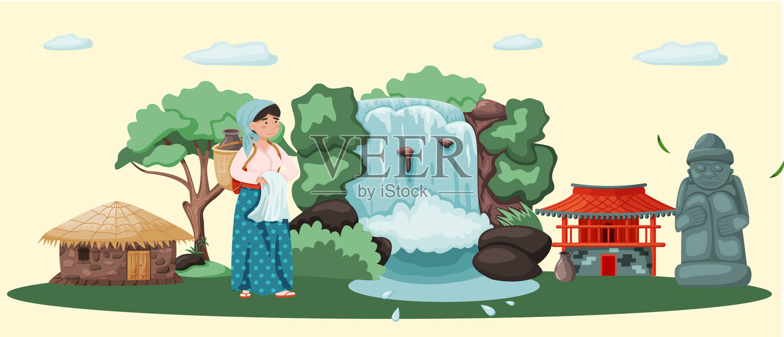 夏日山水周末在乡间宅中插画图片素材