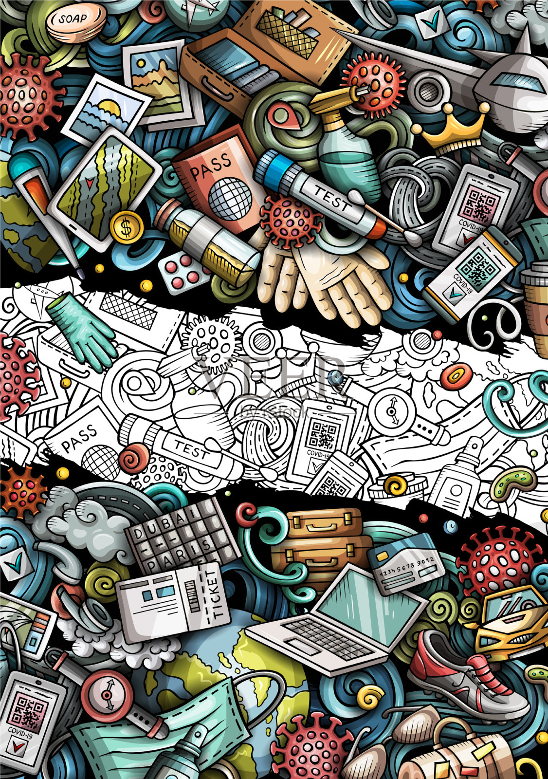 旅行手绘涂鸦横幅卡通插画图片素材