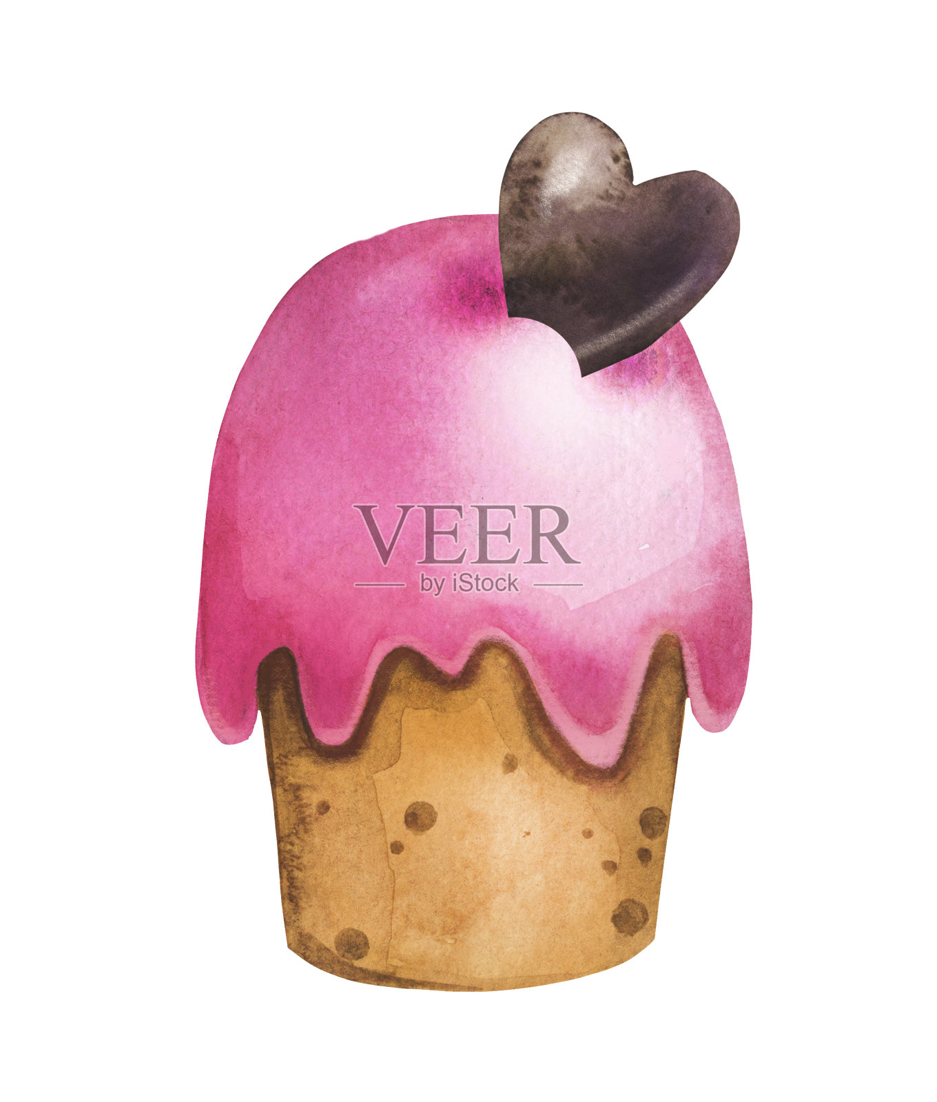 可爱的复活节蛋糕与釉面，糖霜手绘水彩。粉色草莓糖衣。插画图片素材