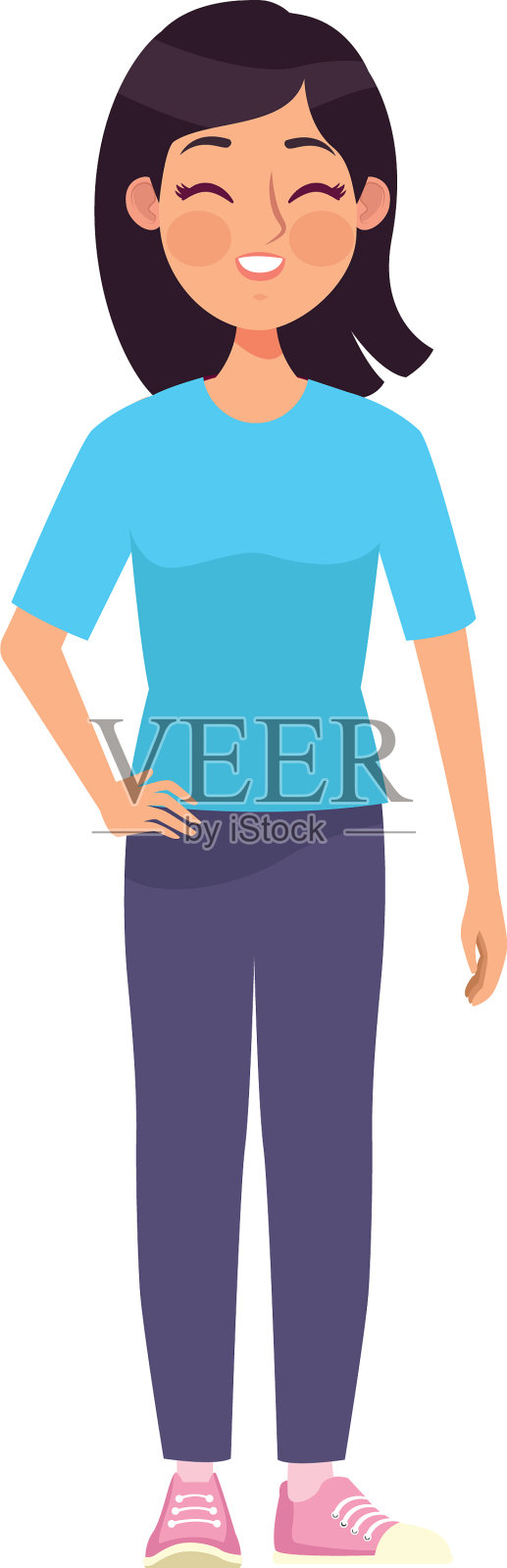 年轻女子站立的性格插画图片素材