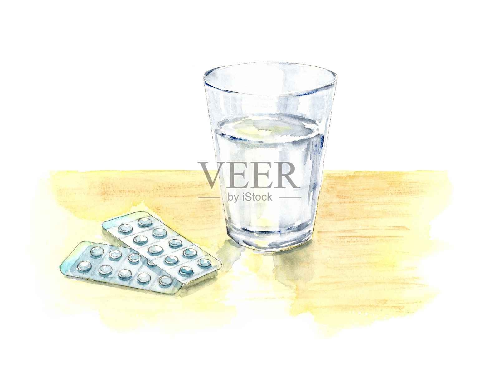 吃药的水彩画插图插画图片素材
