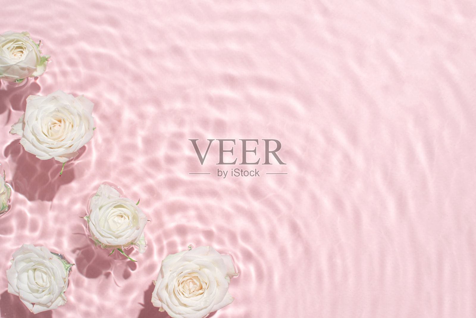 阳光明媚的夏天化妆品的背景与鲜花。照片摄影图片