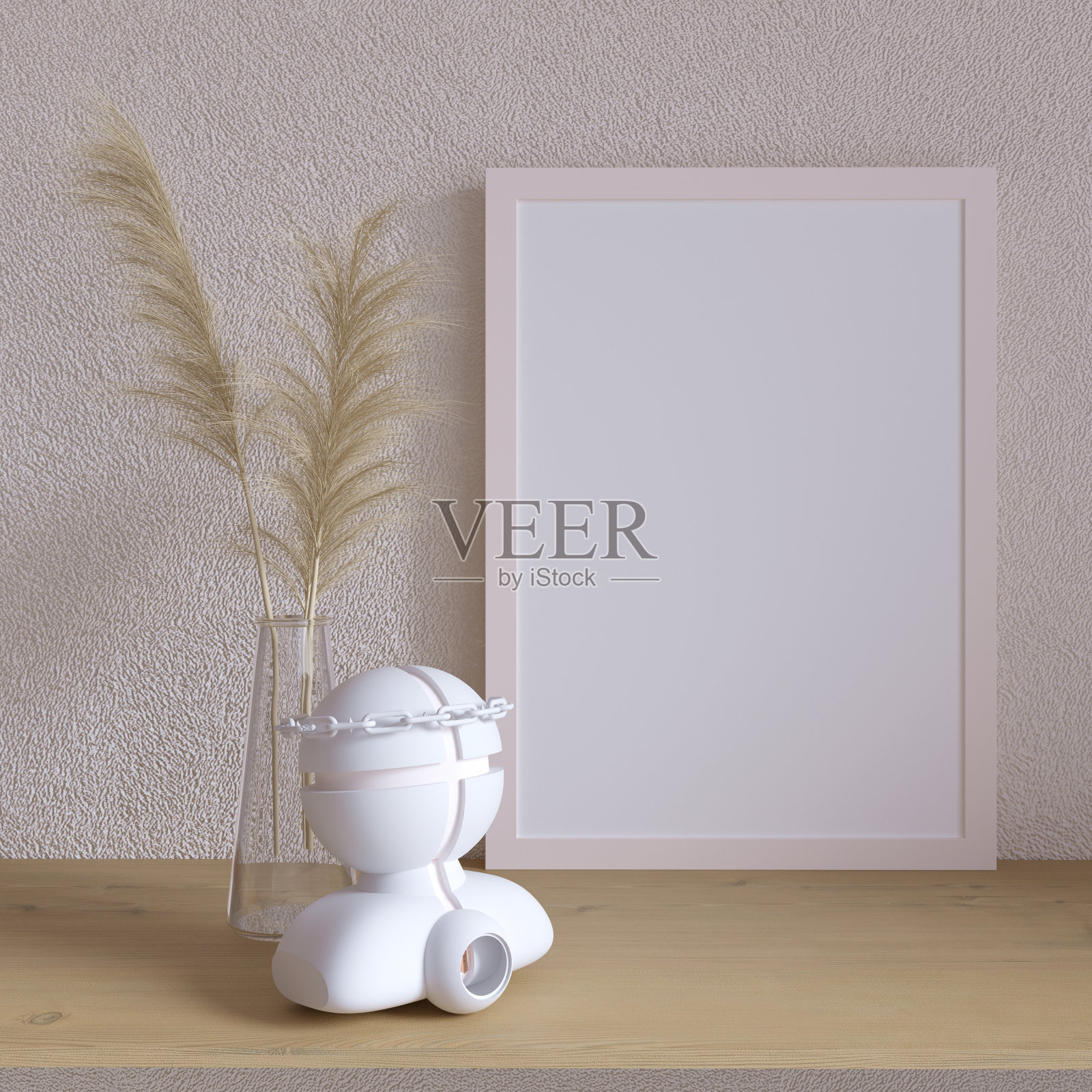 3D渲染场景在粉彩模型的白色框架上。2022年室内流行色照片摄影图片