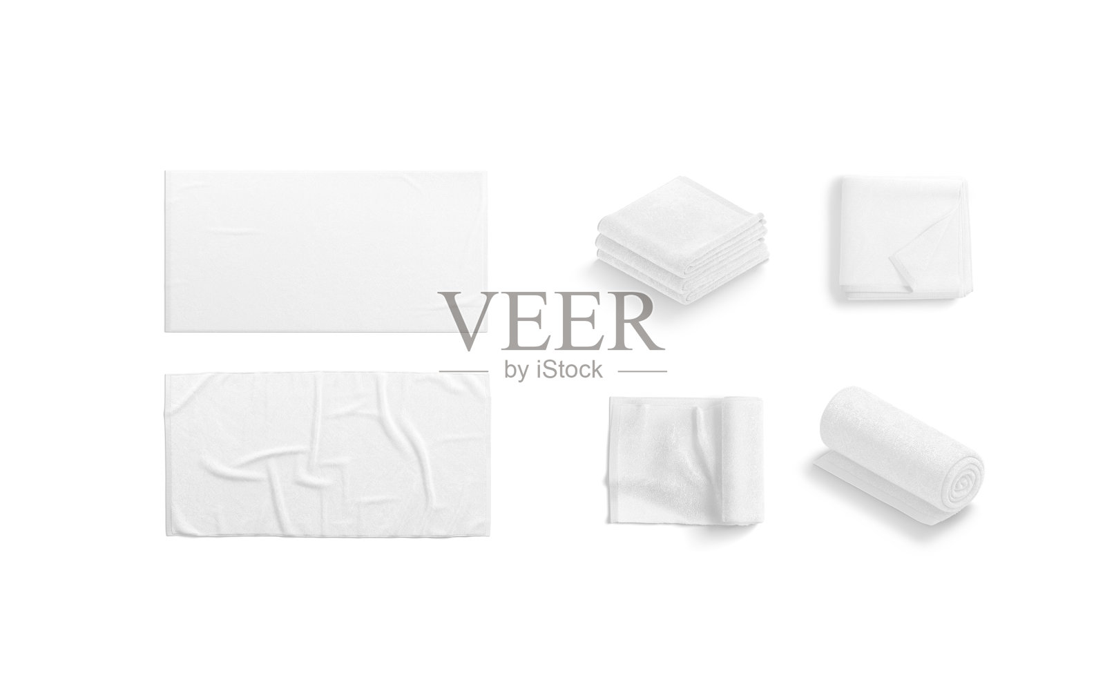 空白白色折叠和展开毛巾模型，不同的观点照片摄影图片