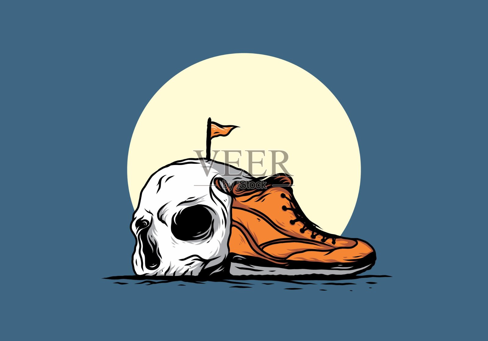 户外靴子和头骨插图插画图片素材