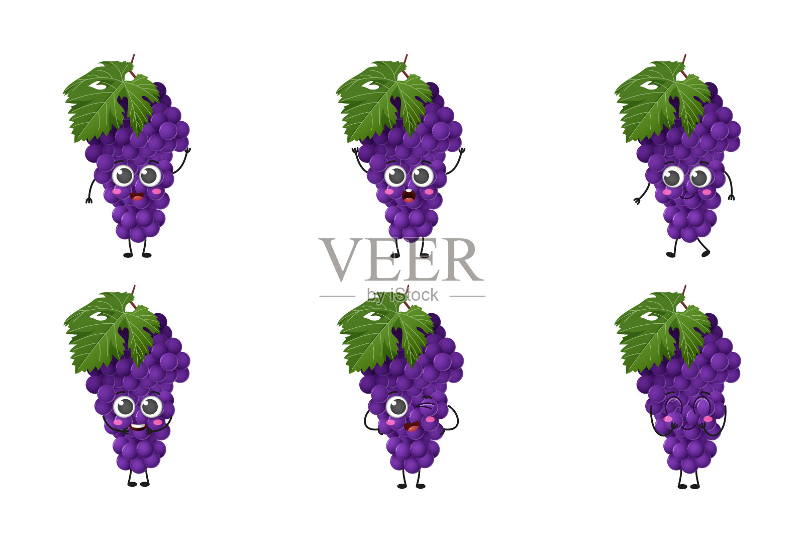 可爱的卡通葡萄水果向量字符集孤立的白色背景设计元素图片