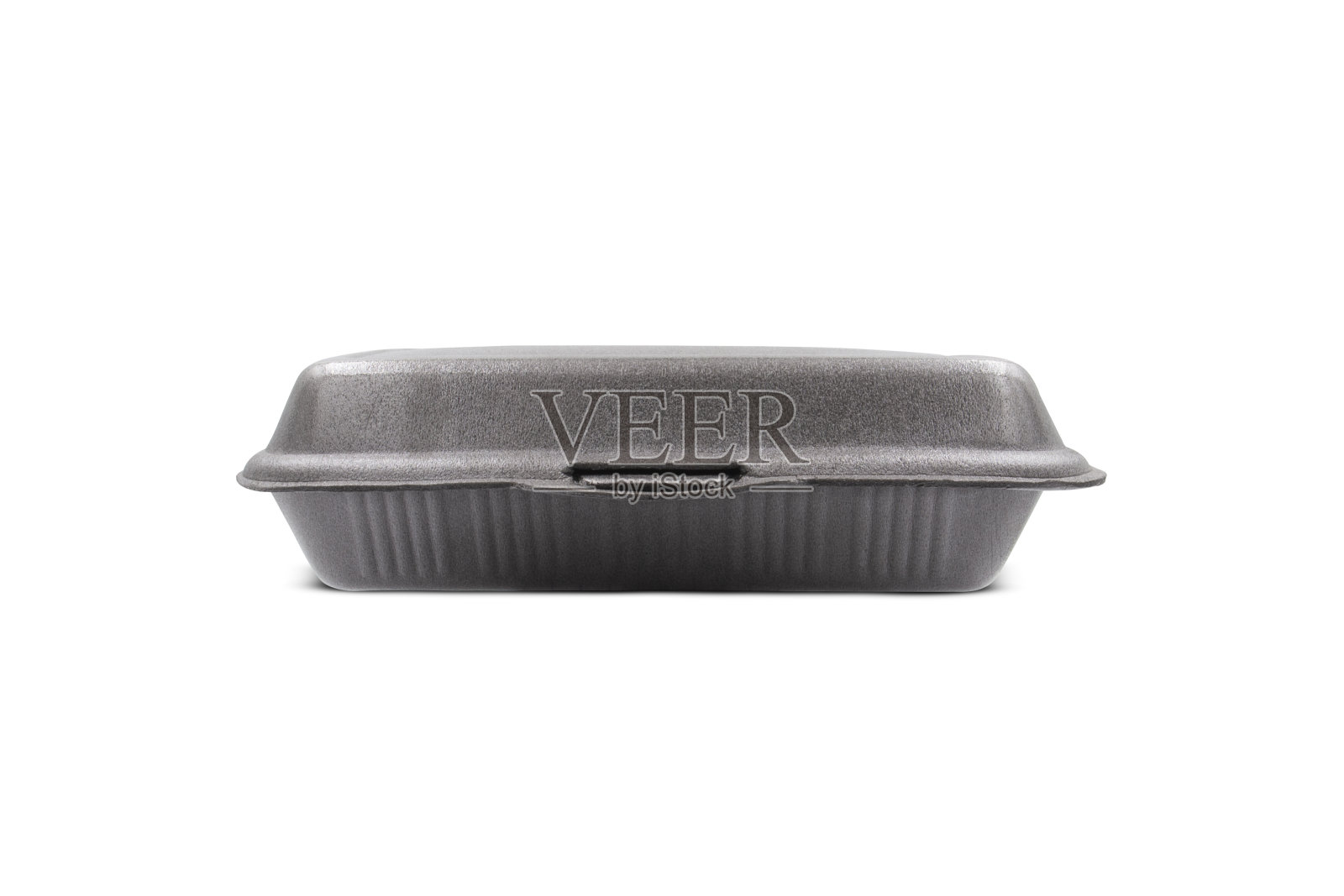 白色背景上隔离的灰色泡沫塑料盒照片摄影图片