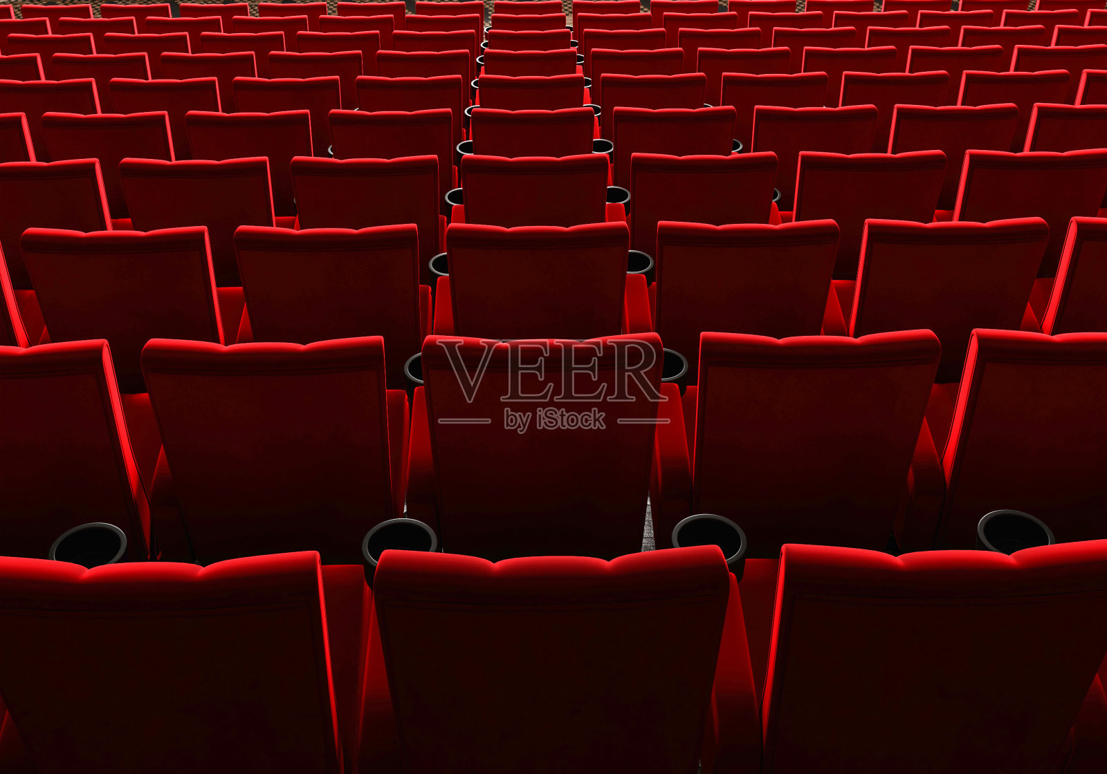 一排排的红色天鹅绒座椅在电影院观看电影，背景是拷贝空间的横幅。娱乐和戏剧概念。3 d演示呈现照片摄影图片