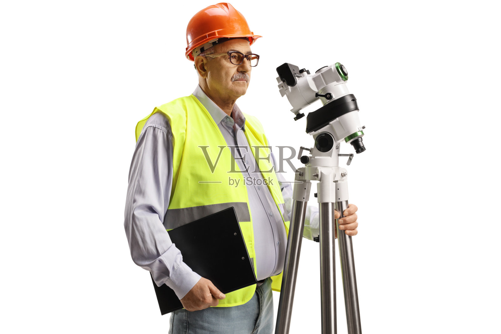 大地测量工程师使用定位站测量照片摄影图片