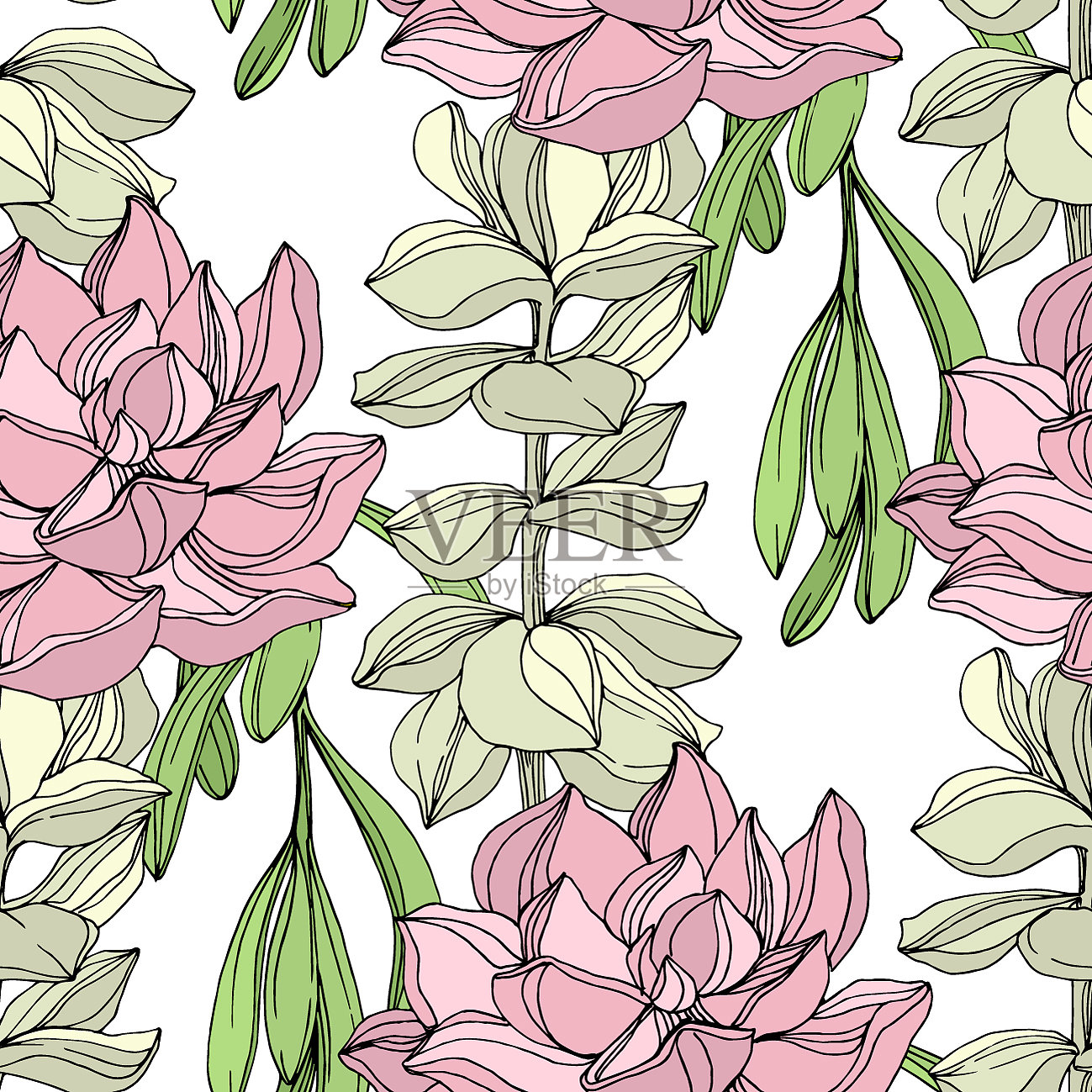 丛林植物多汁花雕刻插画图片素材