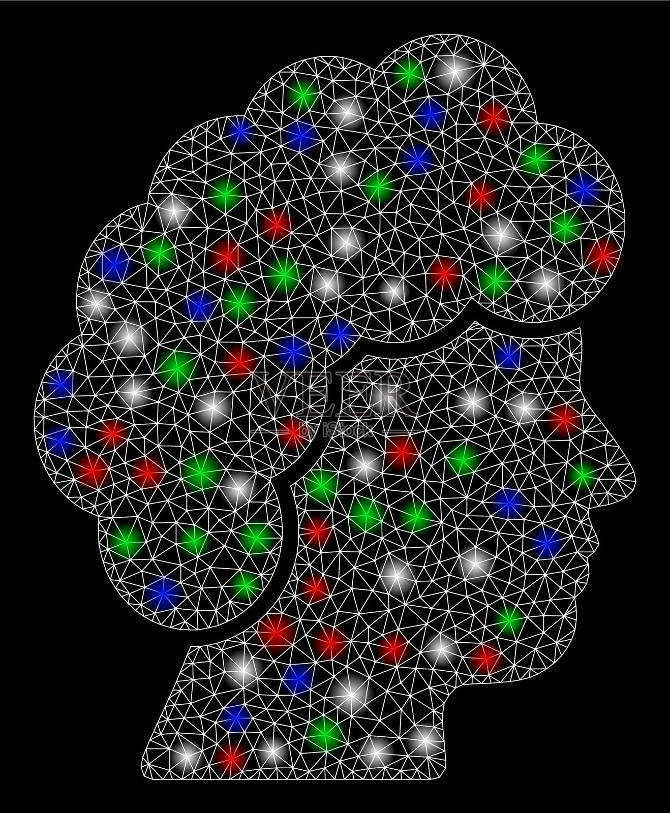 明亮的网眼胴体女人的轮廓与闪光点插画图片素材