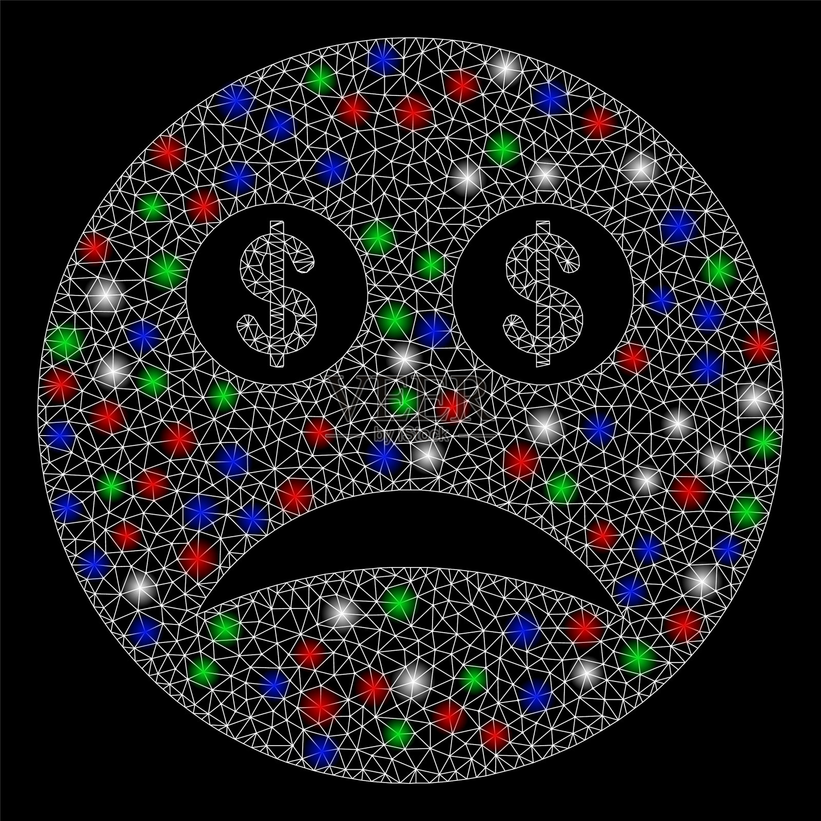 明亮网格2d破产笑脸与闪光点插画图片素材