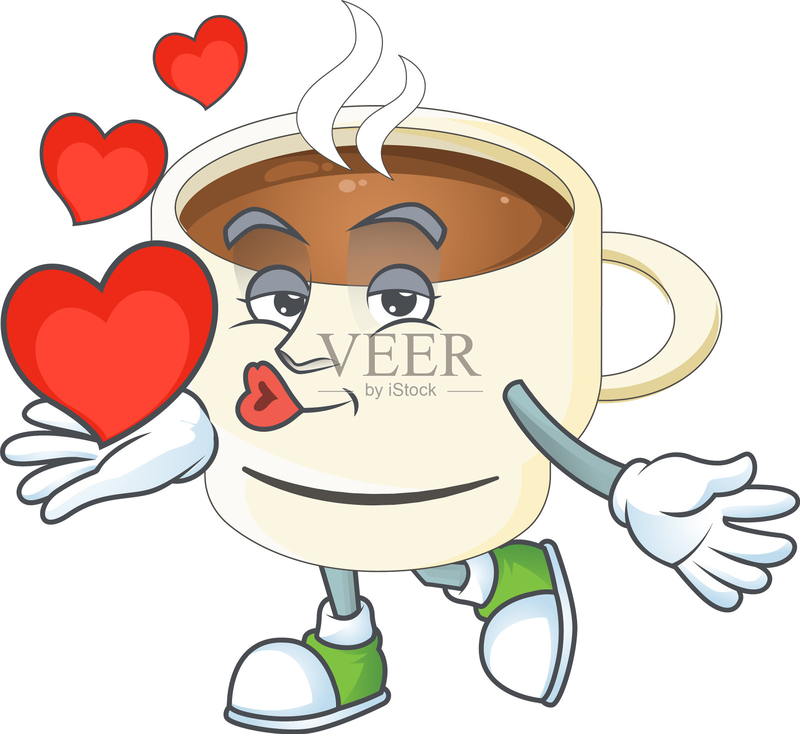 以心杯咖啡人物配吉祥物插画图片素材