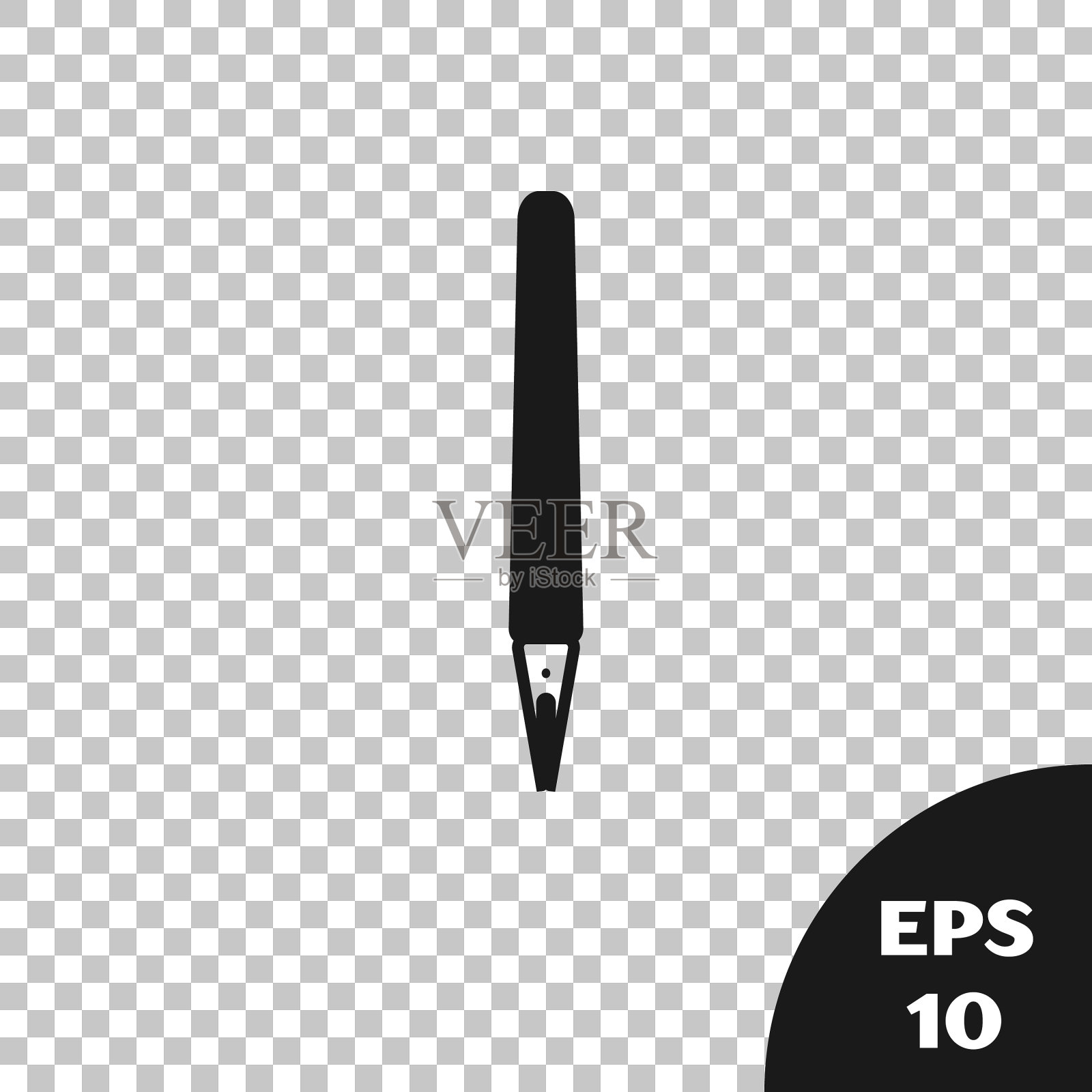 黑色钢笔图标孤立在透明背景插画图片素材