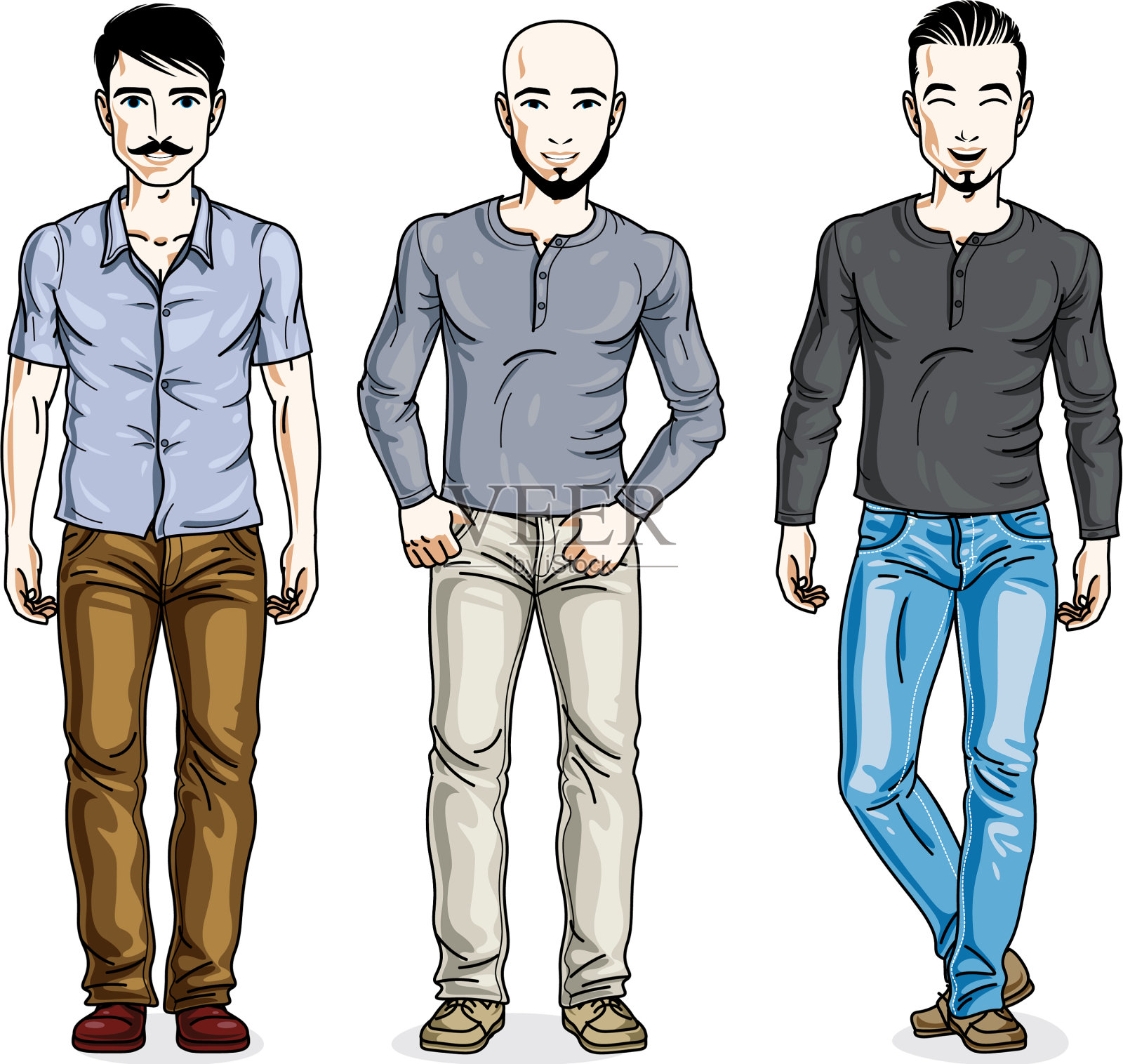 帅哥们成群结队地站着，穿着便服插画图片素材