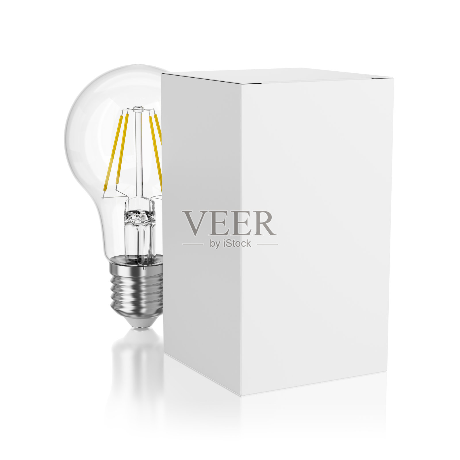 用空白纸包装的LED灯泡隔离。照片摄影图片