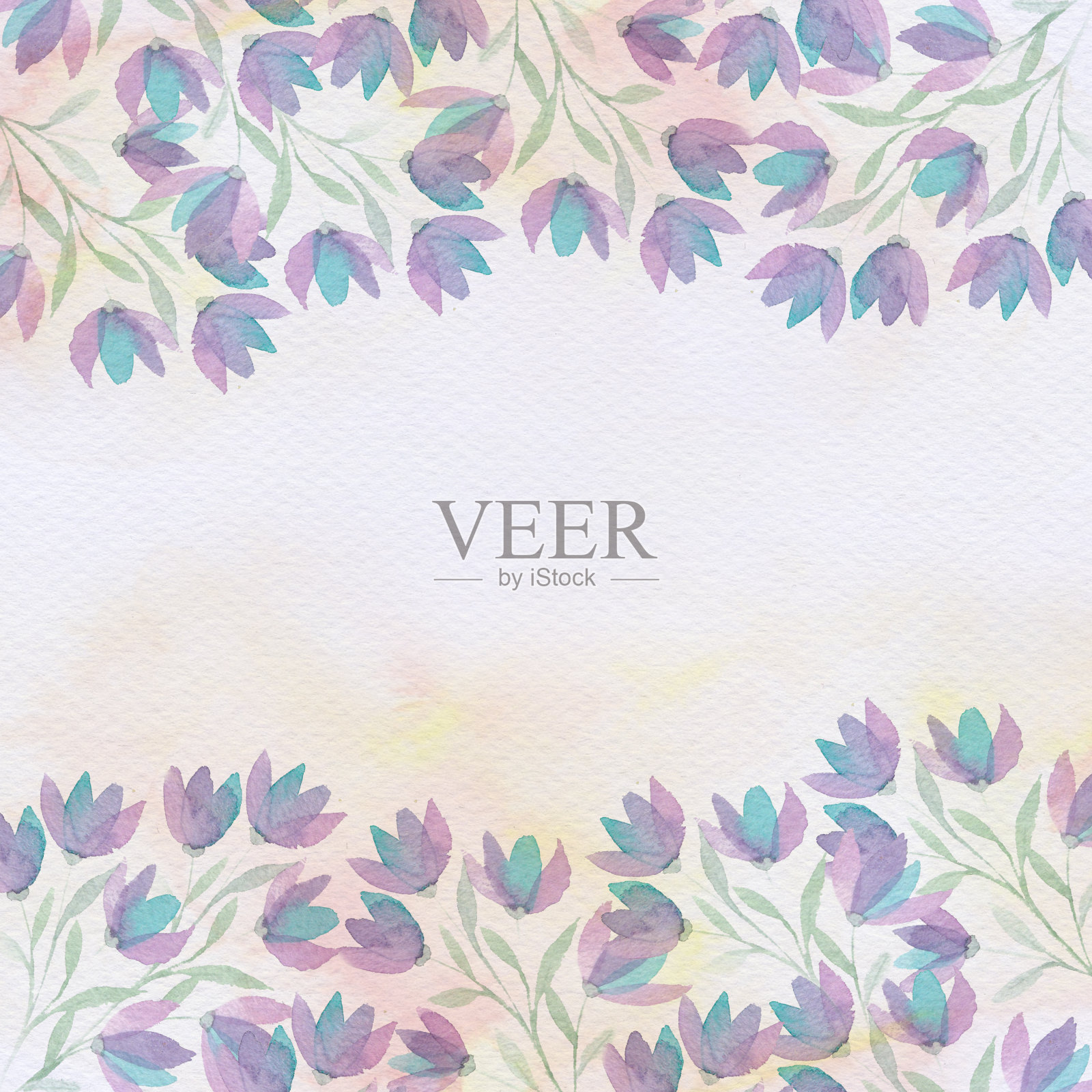 水彩花卉背景。水彩手画横幅，卡片，婚礼邀请，插图与春天的花朵和树叶。插画图片素材