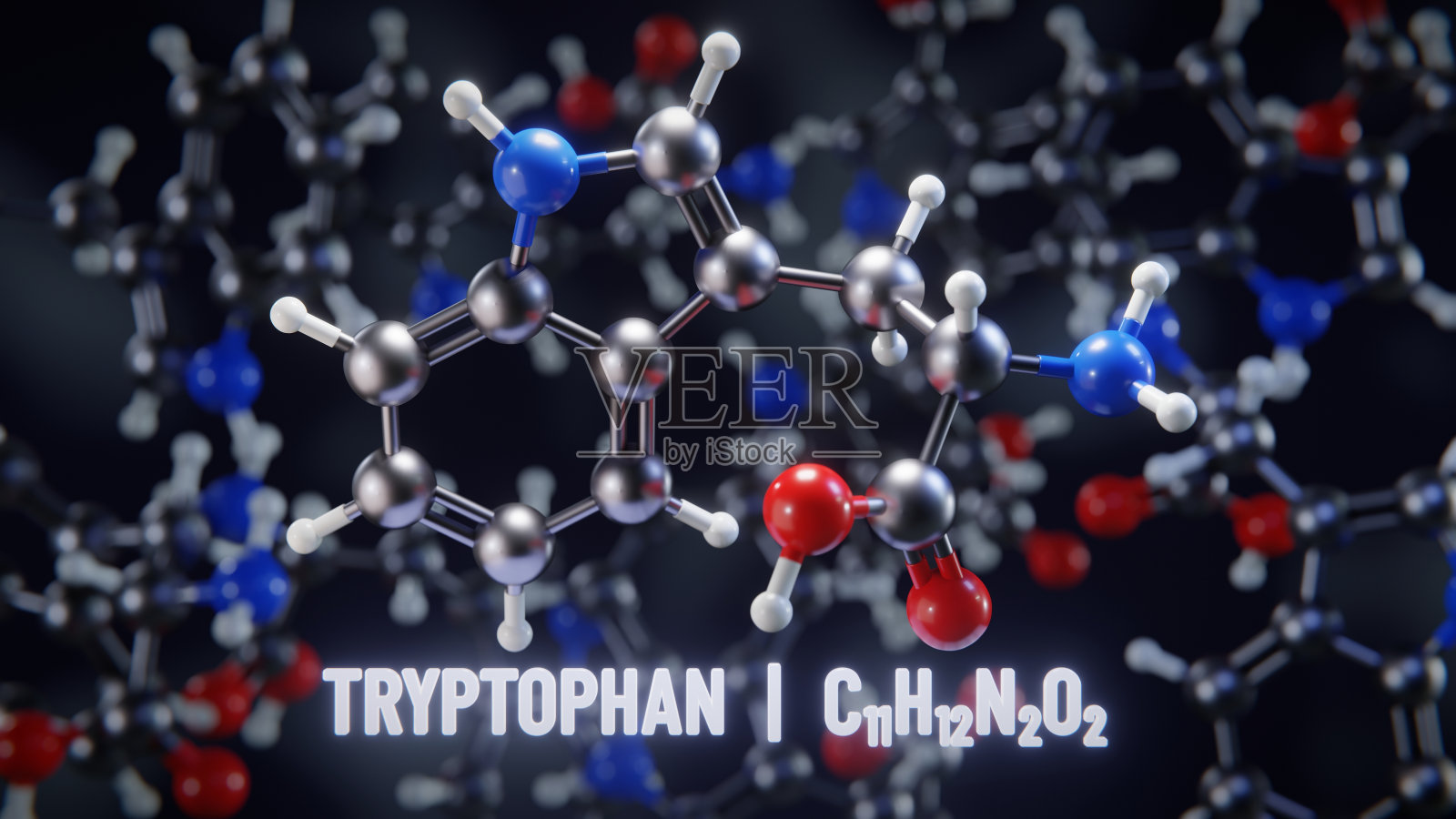 色氨酸分子结构3D图示照片摄影图片