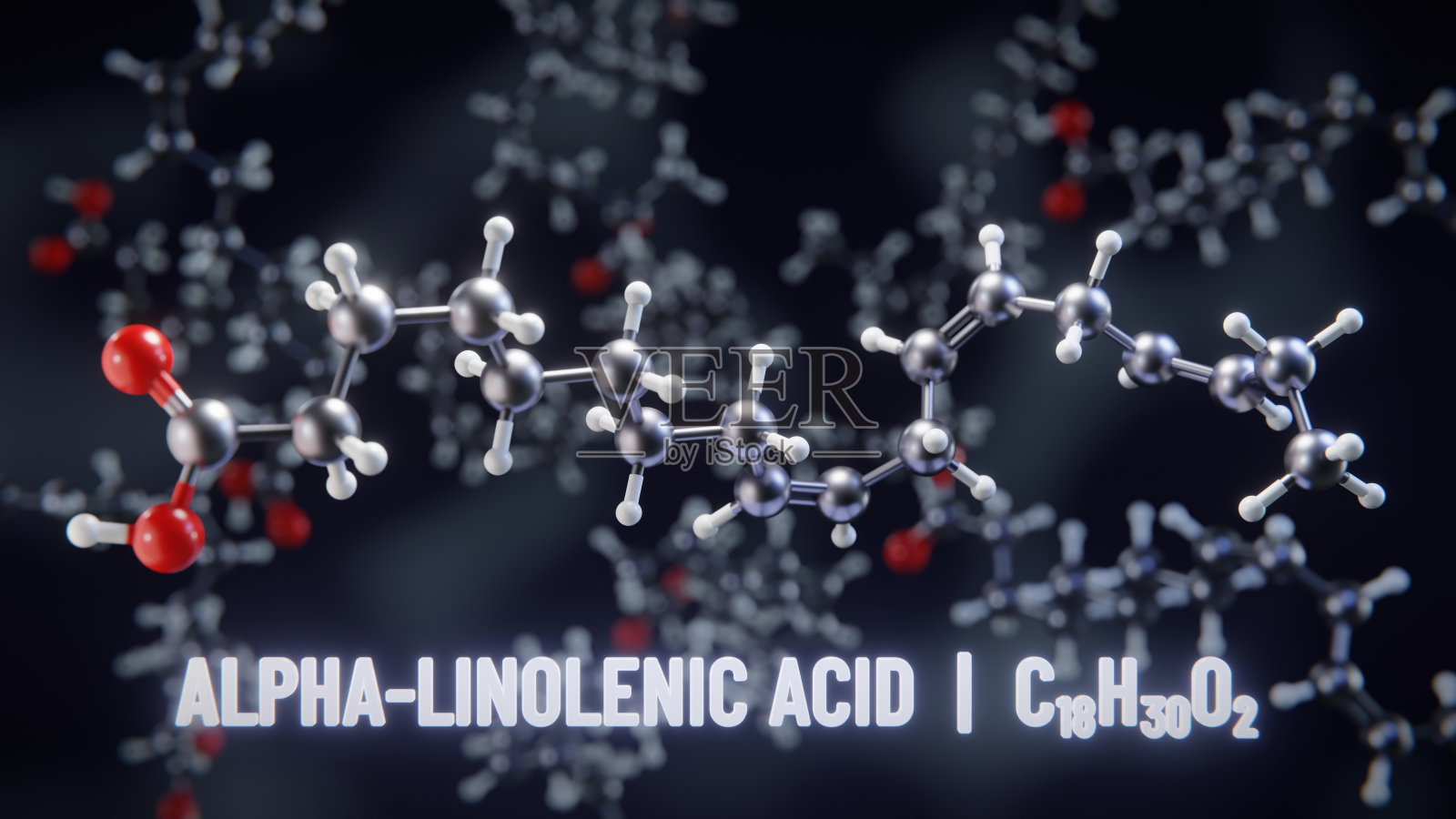 α -亚麻酸分子结构。三维演示照片摄影图片