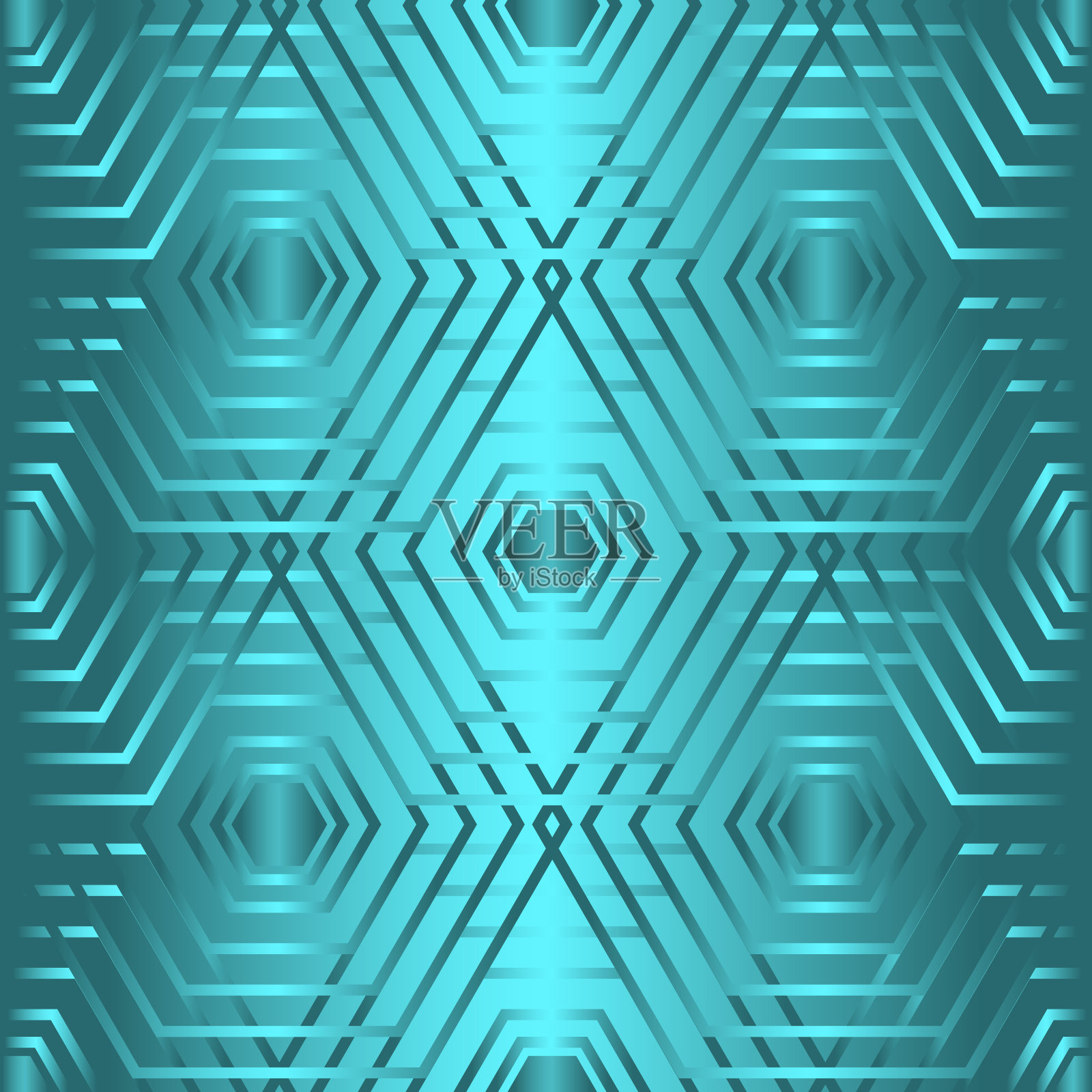 几何无缝图案与绿松石梯度六边形。重复的六边形优雅的抽象纹理。无缝的矢量图插画图片素材