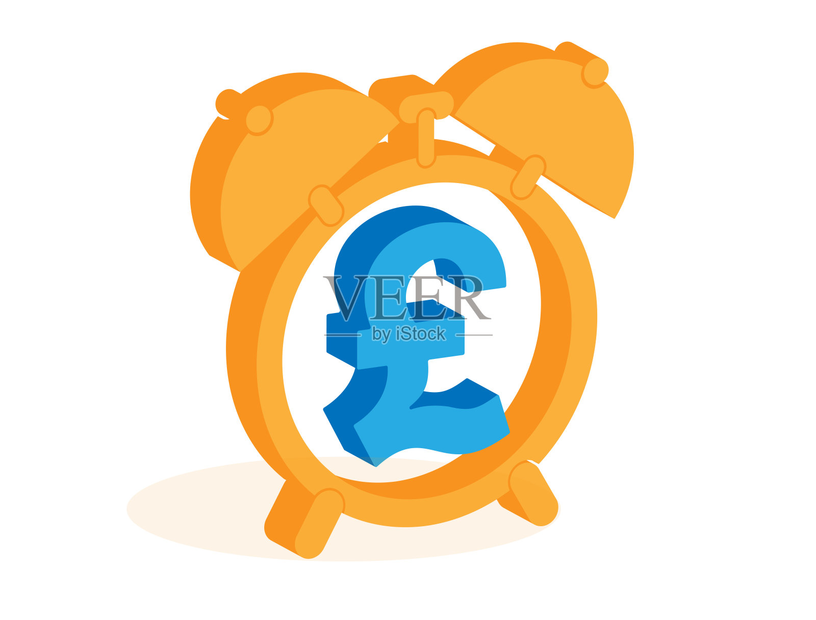 橙色时钟图标和蓝色磅符号。插画图片素材