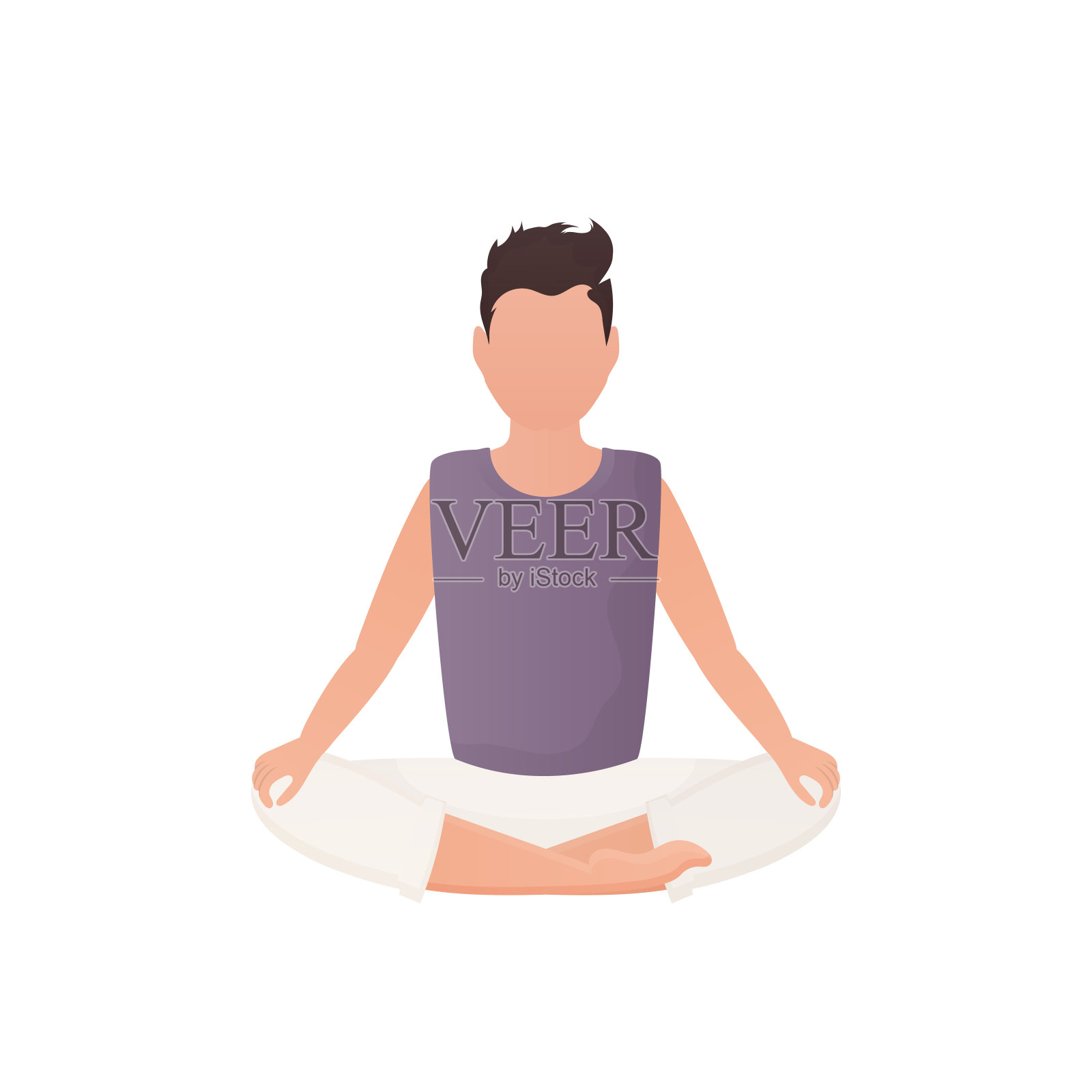 男子坐莲花位。孤立。卡通风格。插画图片素材