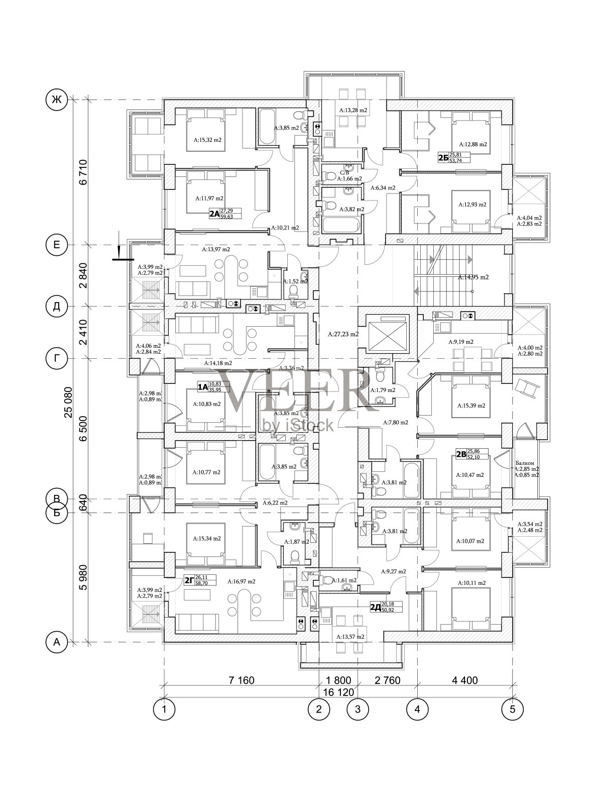 多层建筑详细建筑技术图纸插画图片素材