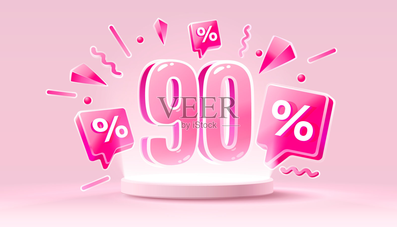 大减价特别优惠，快乐90折横幅。路标晋升。向量插画图片素材