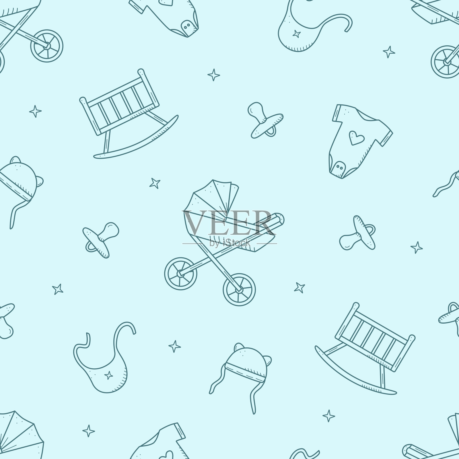 新生儿图标的无缝图案。矢量插图背景壁纸婴儿元素。插画图片素材