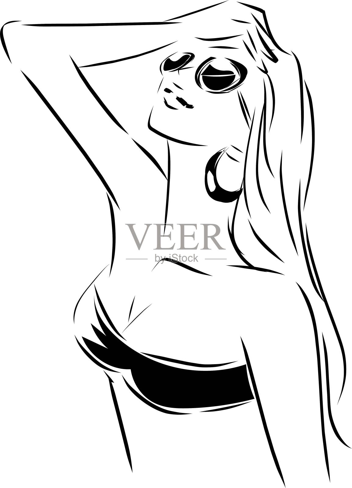 一个让人眼花缭乱的女人，牵着她的手插画图片素材