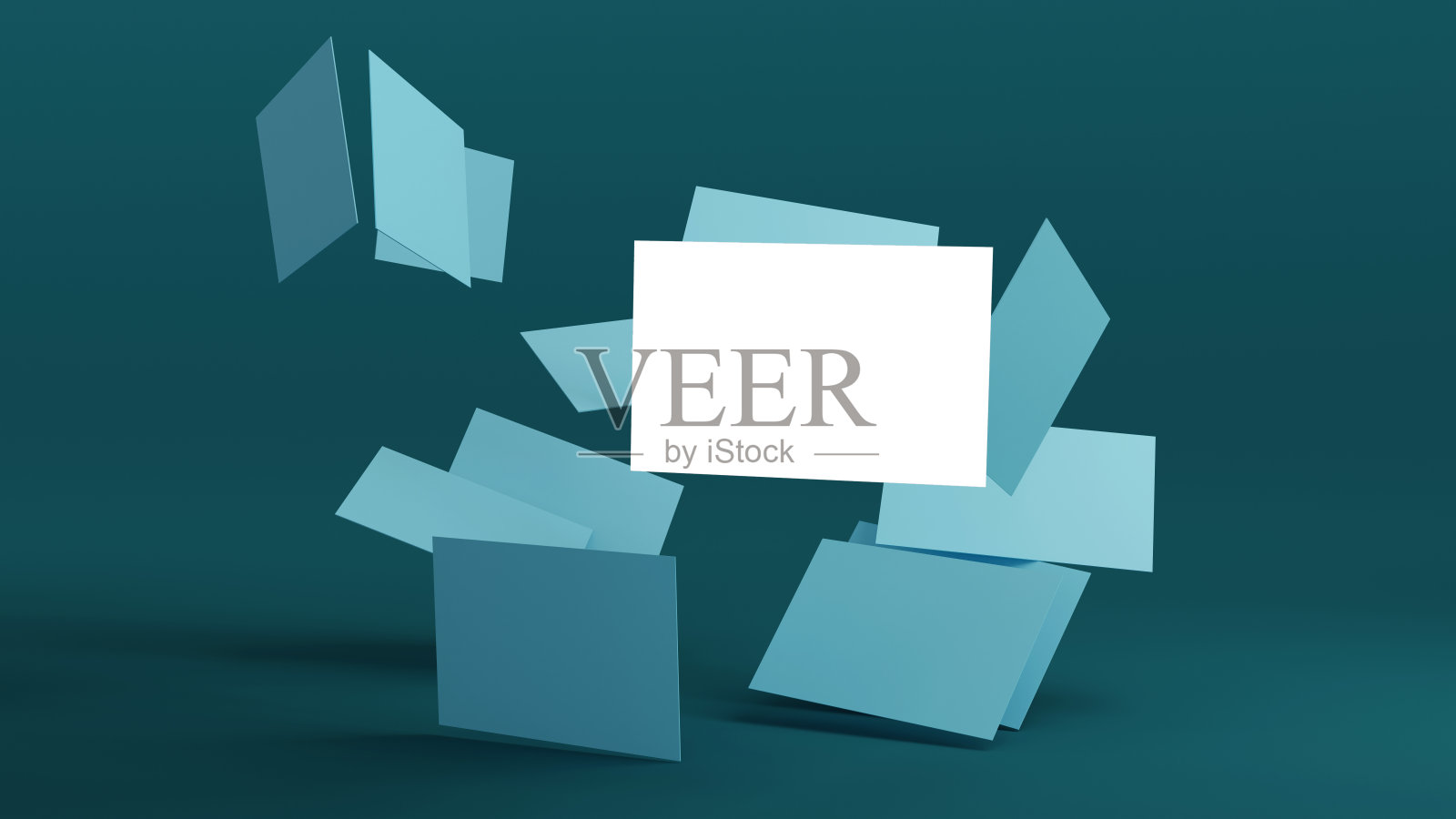 白色空白名片堆叠，绿色背景上的名片模型，推广公司品牌，3D渲染。照片摄影图片