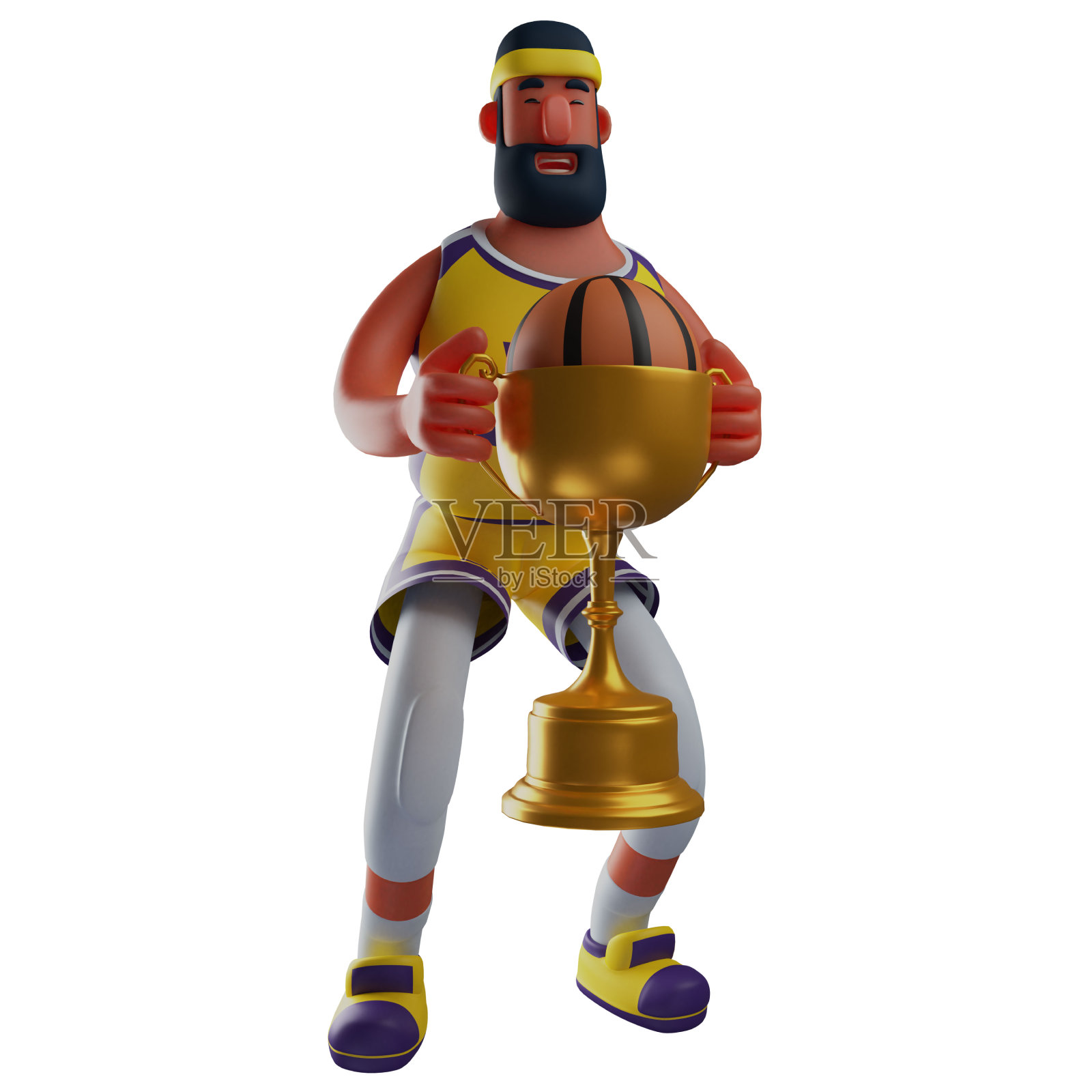 3D篮球运动员卡通插图手握冠军奖杯照片摄影图片