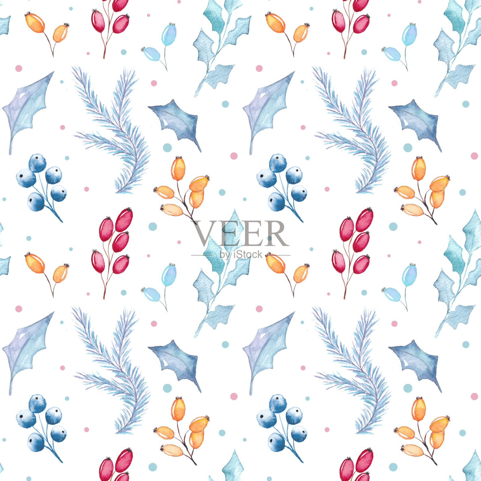 水彩圣诞花卉图案插画图片素材