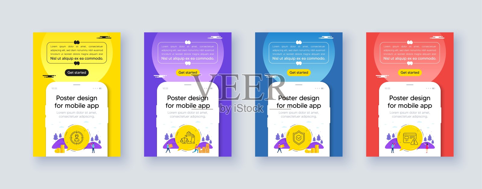 简单的法院陪审团，猎头和批准盾线图标。对于web应用程序。向量设计模板素材