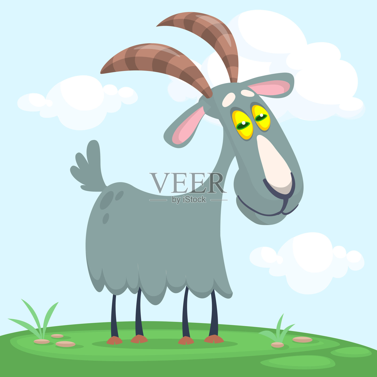 矢量插图可爱的山羊卡通人物孤立插画图片素材