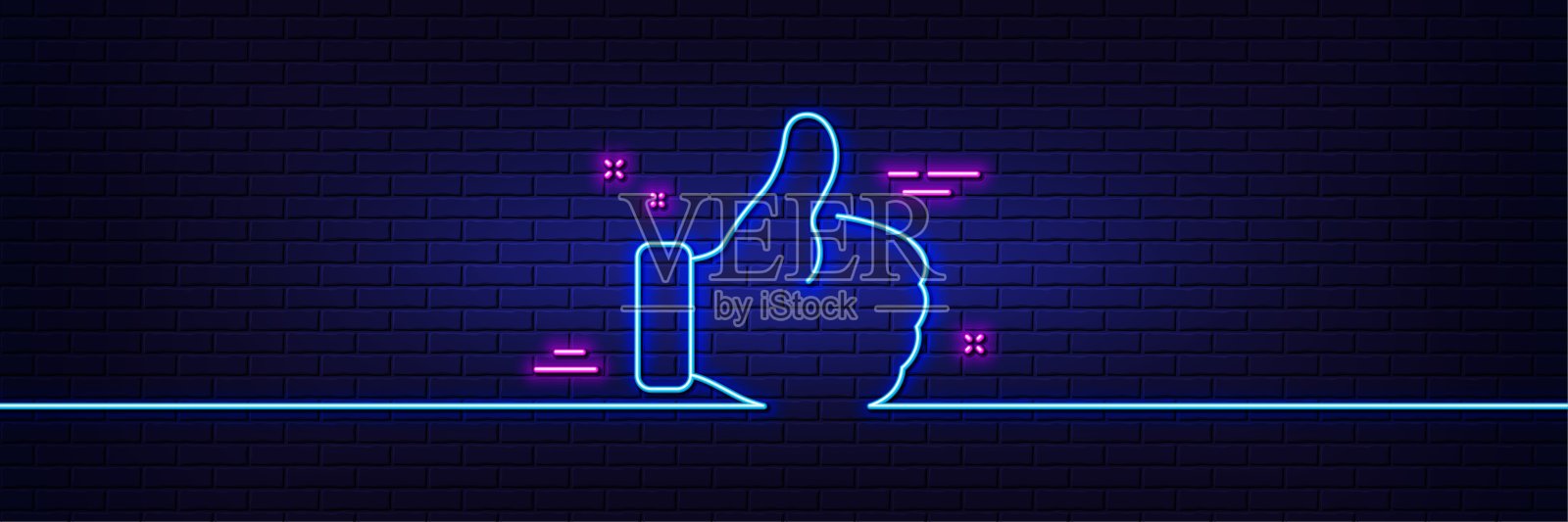 像行图标。大拇指的迹象。霓虹灯发光效果。向量插画图片素材