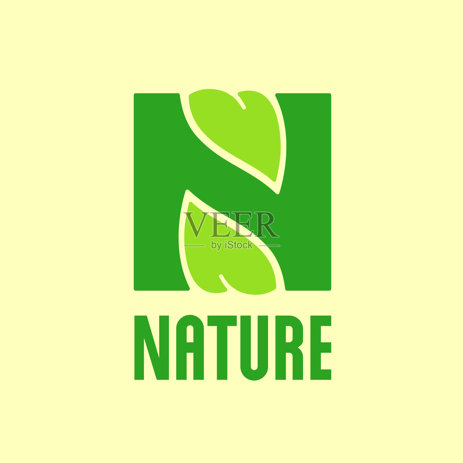 N字母组合。自然象征。字母N和树叶在明亮的背景上。插画图片素材