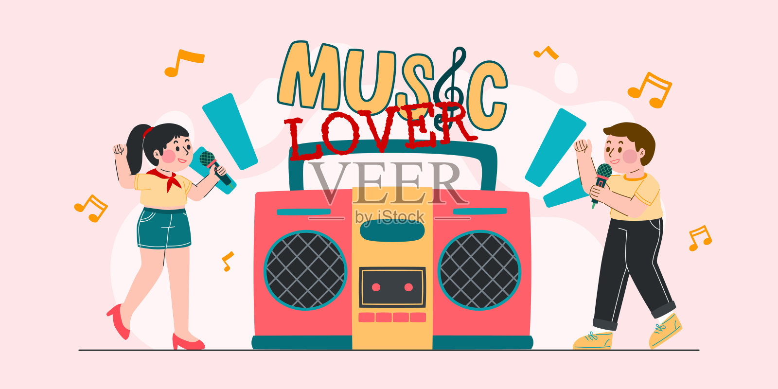 音乐和广播，快乐歌手，矢量，插图插画图片素材