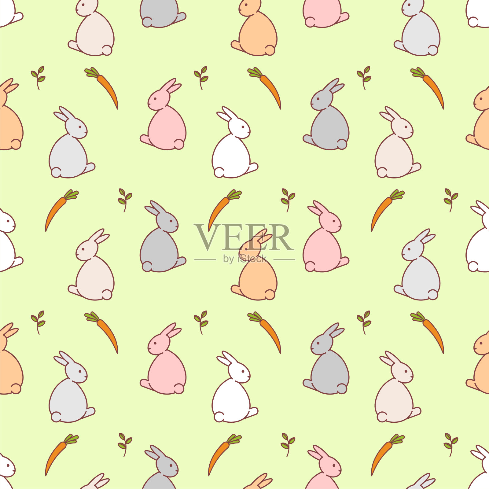 可爱的兔子图案无缝。漂亮的兔子背景。婴儿织物纹理插画图片素材