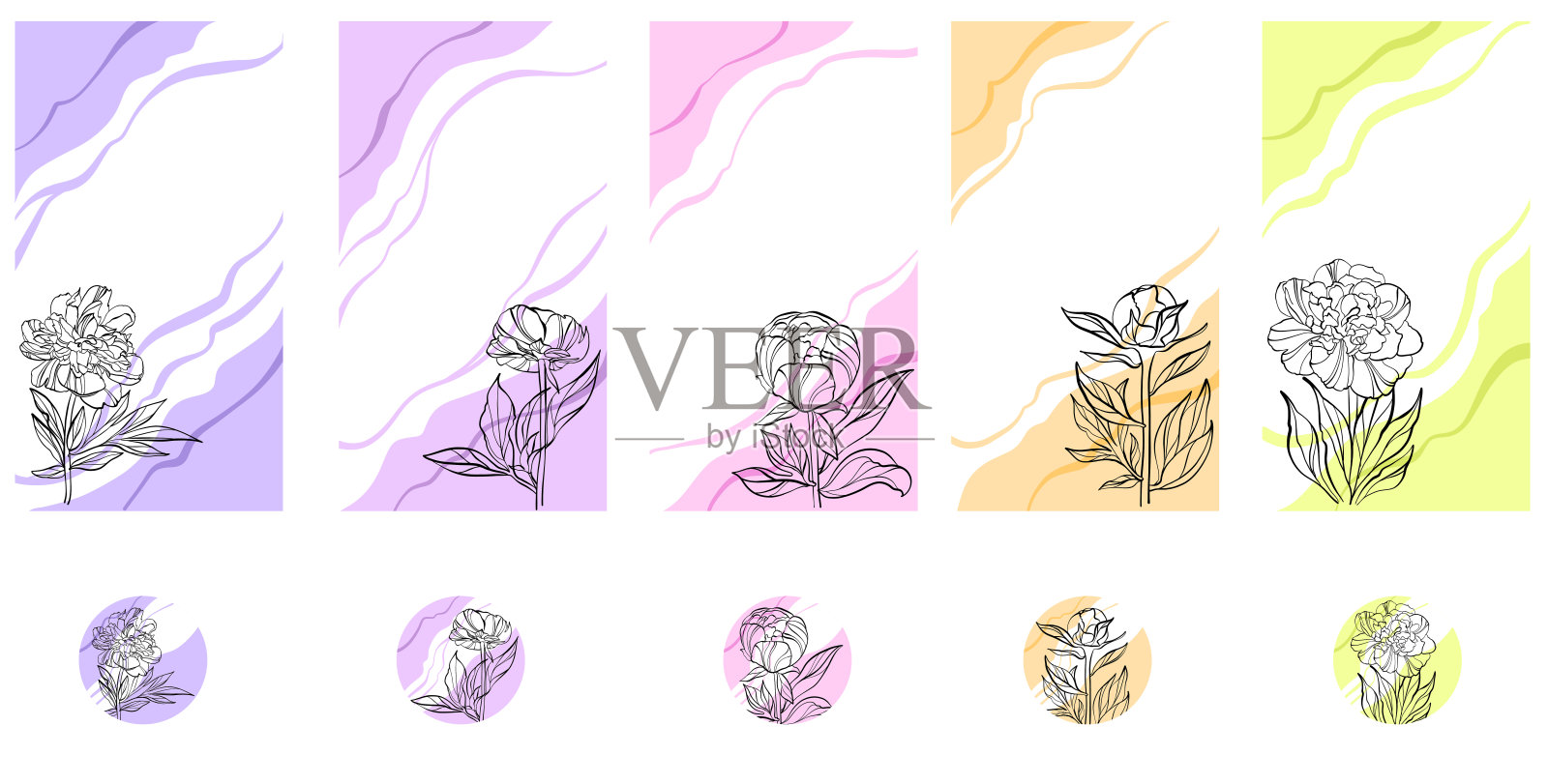 社交媒体故事帖子突出的商业横幅与珊瑚魅力牡丹与花叶手绘水彩背景豪华时尚。插画图片素材