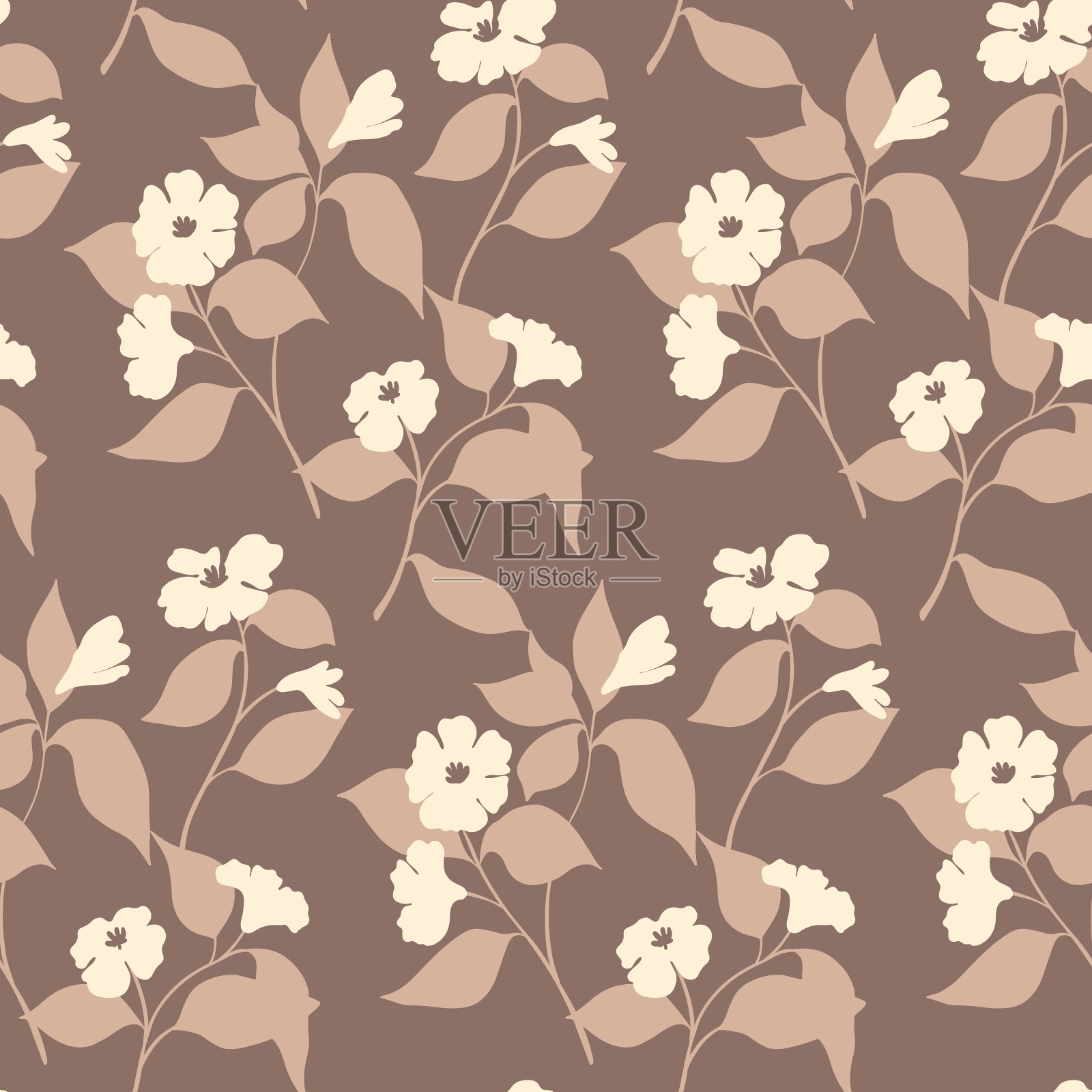 精致的花卉图案，以自然的颜色花枝。无缝模式向量。插画图片素材