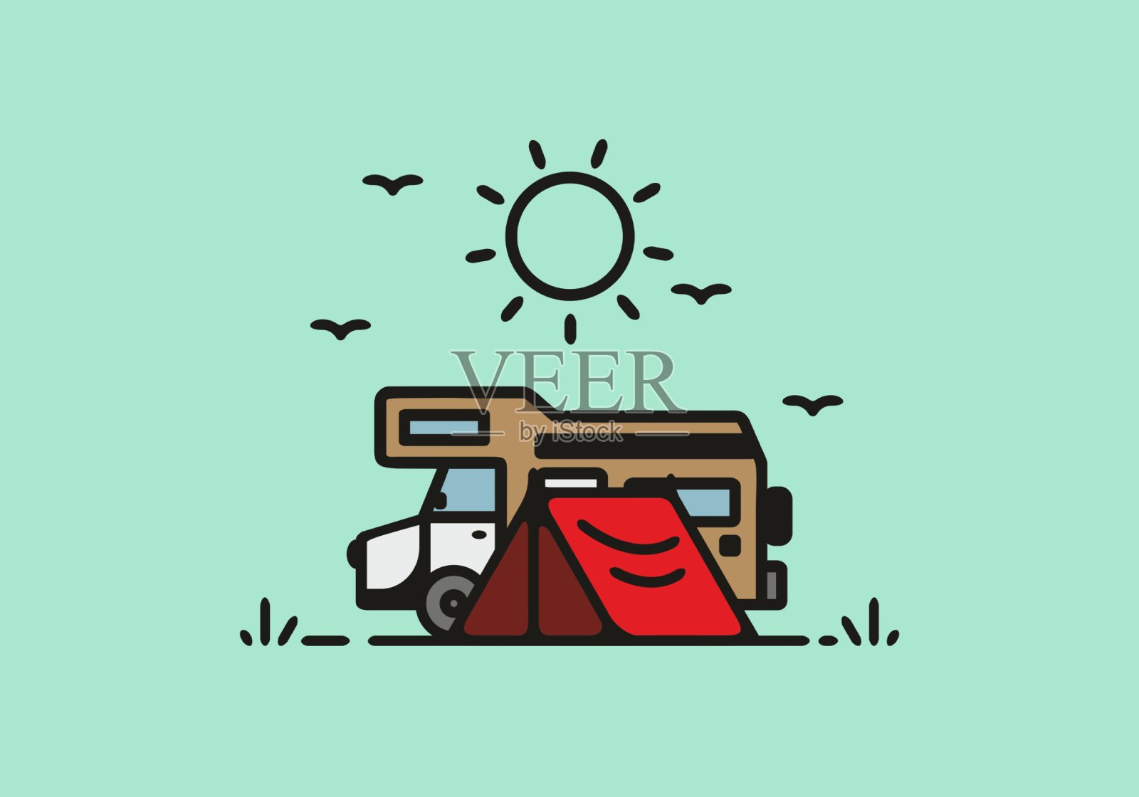 简单的露营车露营插图插画图片素材